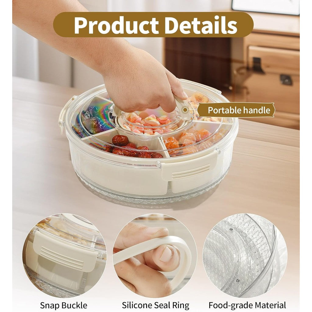 Locaupin Plastic Divided Serving Tray with Lids Individual Dishes Food Storage Containers Snackle Container