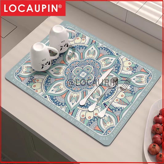 Locaupin PU Leather Dish Drying Mat l Non-Slip l Anti-slip surface l Fast Absorption l Easy to Clean