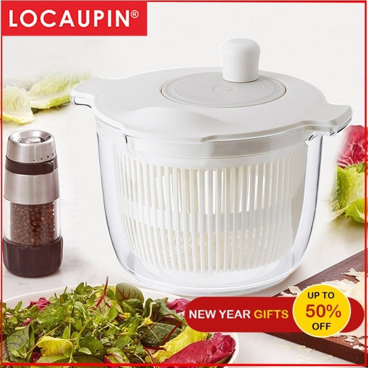 Locaupin Rotary Salad Spinner Dehydrated Machine Manual Salad Dehydrator  Vegetable Colander Water Drain Basket