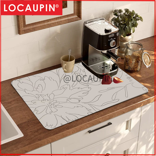 Locaupin PU Leather Dish Drying Mat l Non-Slip l Anti-slip surface l Fast Absorption l Easy to Clean