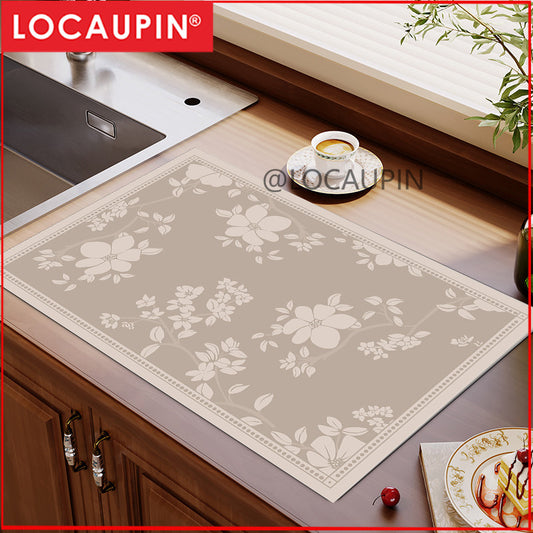 Locaupin PU Leather Dish Drying Mat l Non-Slip l Anti-slip surface l Fast Absorption l Easy to Clean