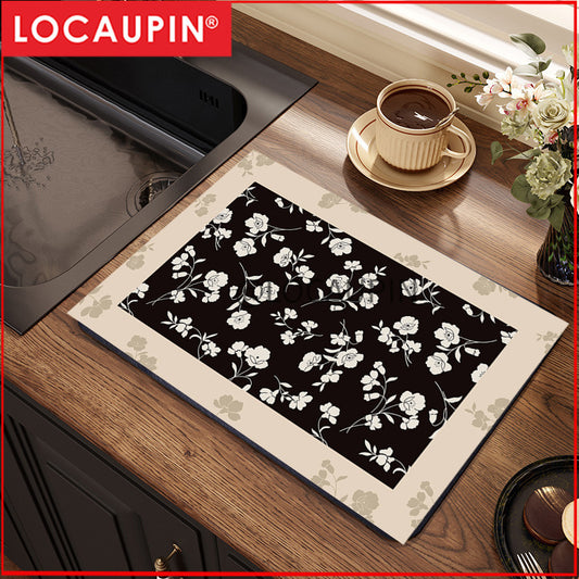Locaupin PU Leather Dish Drying Mat l Non-Slip l Anti-slip surface l Fast Absorption l Easy to Clean