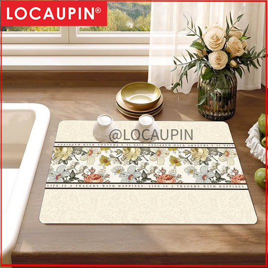 Locaupin PU Leather Dish Drying Mat l Non-Slip l Anti-slip surface l Fast Absorption l Easy to Clean