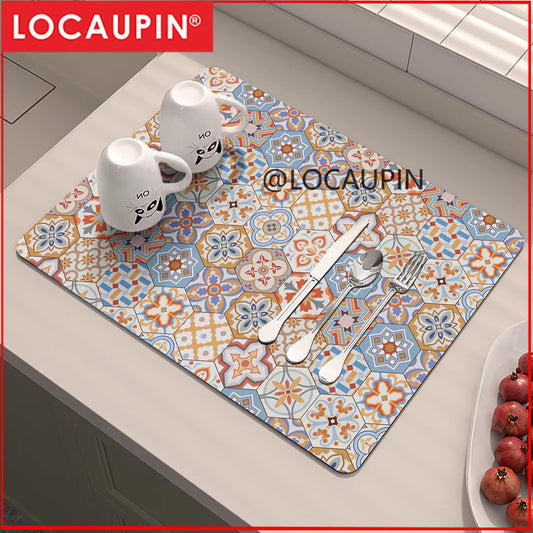Locaupin PU Leather Dish Drying Mat l Non-Slip l Anti-slip surface l Fast Absorption l Easy to Clean