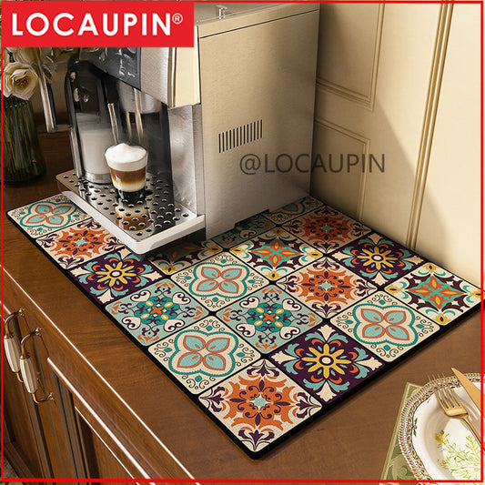 Locaupin PU Leather Dish Drying Mat l Non-Slip l Anti-slip surface l Fast Absorption l Easy to Clean
