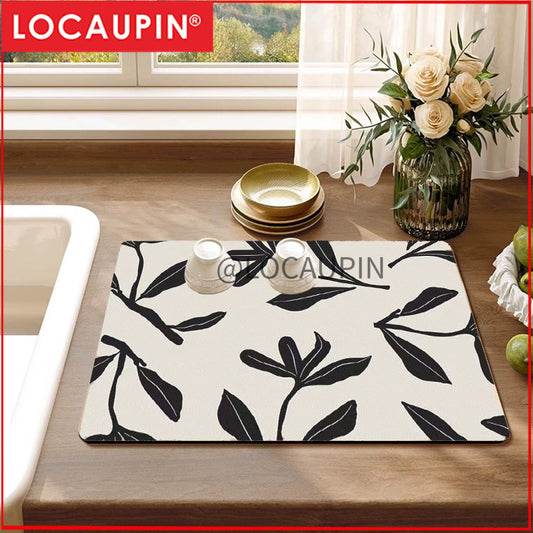 Locaupin PU Leather Dish Drying Mat l Non-Slip l Anti-slip surface l Fast Absorption l Easy to Clean