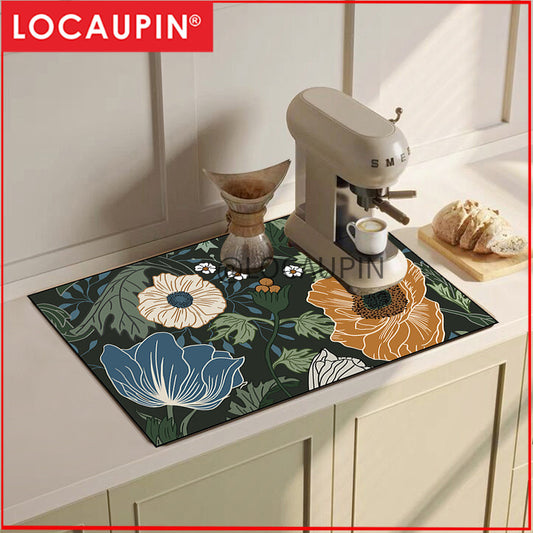 Locaupin PU Leather Dish Drying Mat l Non-Slip l Anti-slip surface l Fast Absorption l Easy to Clean