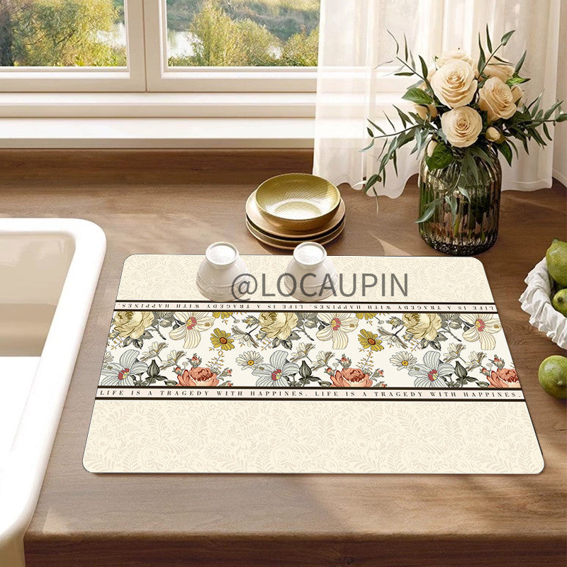 Locaupin PU Leather Dish Drying Mat l Non-Slip l Anti-slip surface l Fast Absorption l Easy to Clean