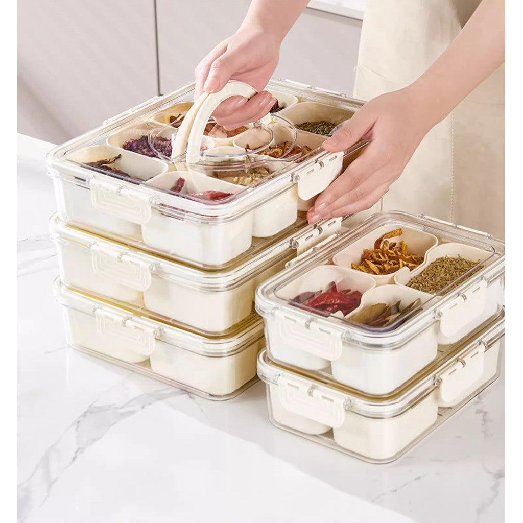Locaupin Plastic Divided Serving Tray with Lids Individual Dishes Food Storage Containers Snackle Container