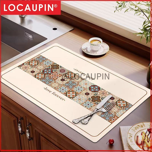 Locaupin PU Leather Dish Drying Mat l Non-Slip l Anti-slip surface l Fast Absorption l Easy to Clean
